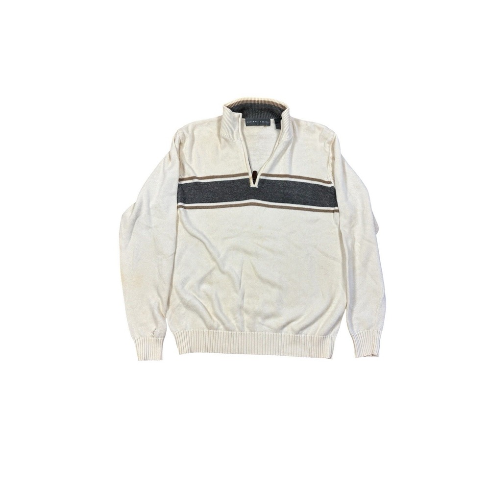 Vintage OSCAR DE LA RENTA Striped Colorblock 1/4 Zip Sweater Green Beige Large